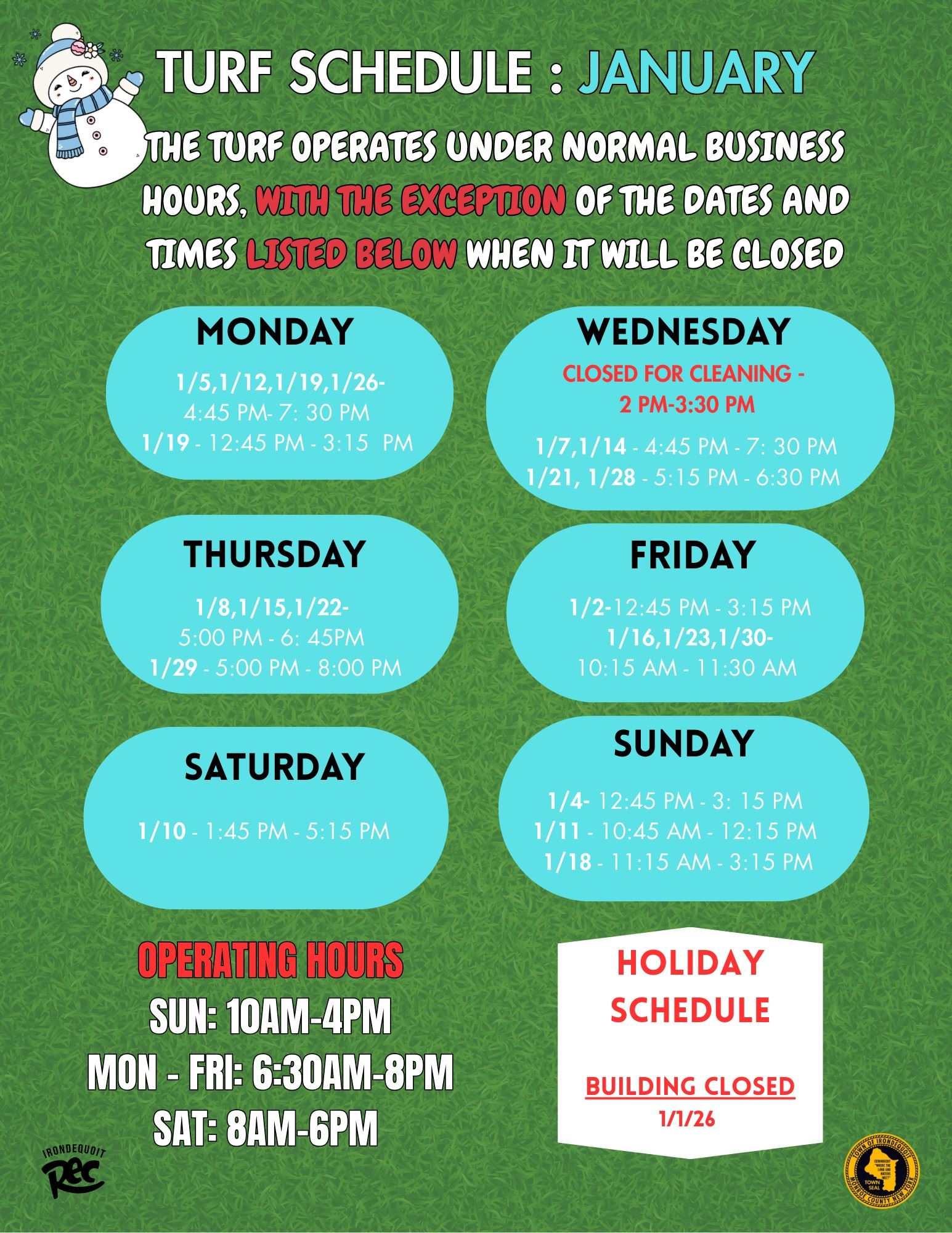 January Turf Schedule 